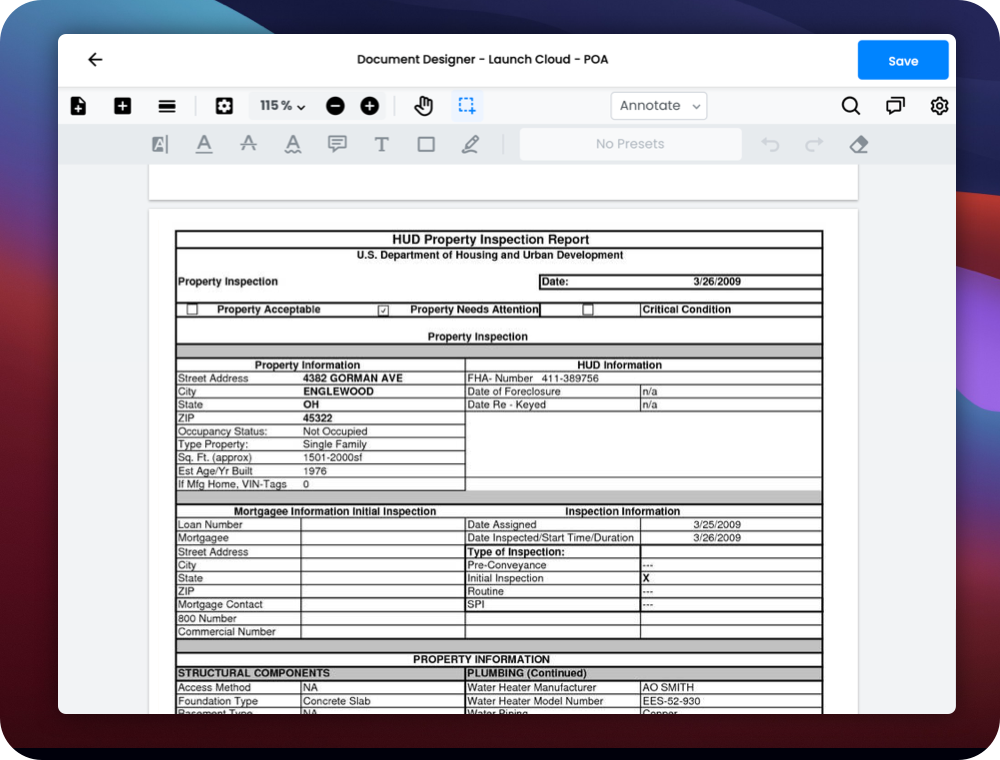 Array document designer screenshot